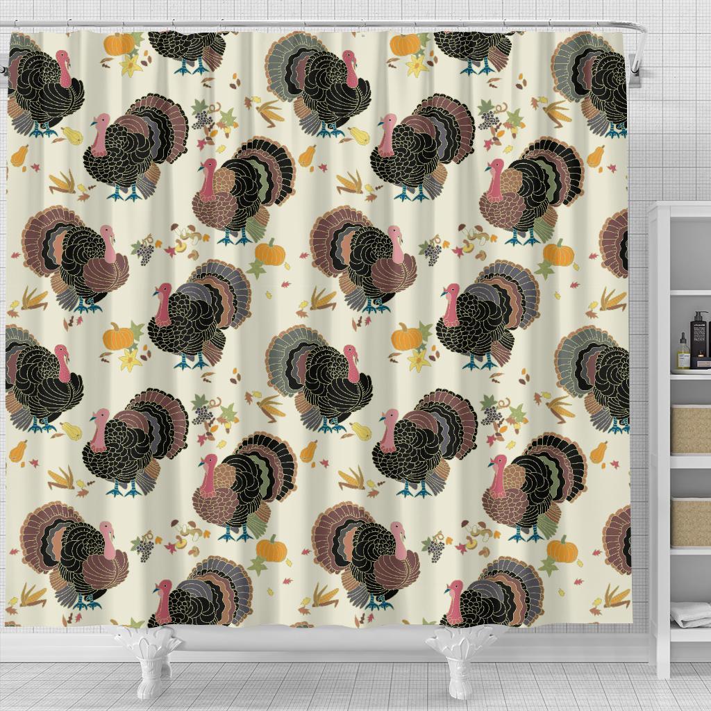 Thankgiving Turkey Print Pattern Bathroom Shower Curtain-grizzshop