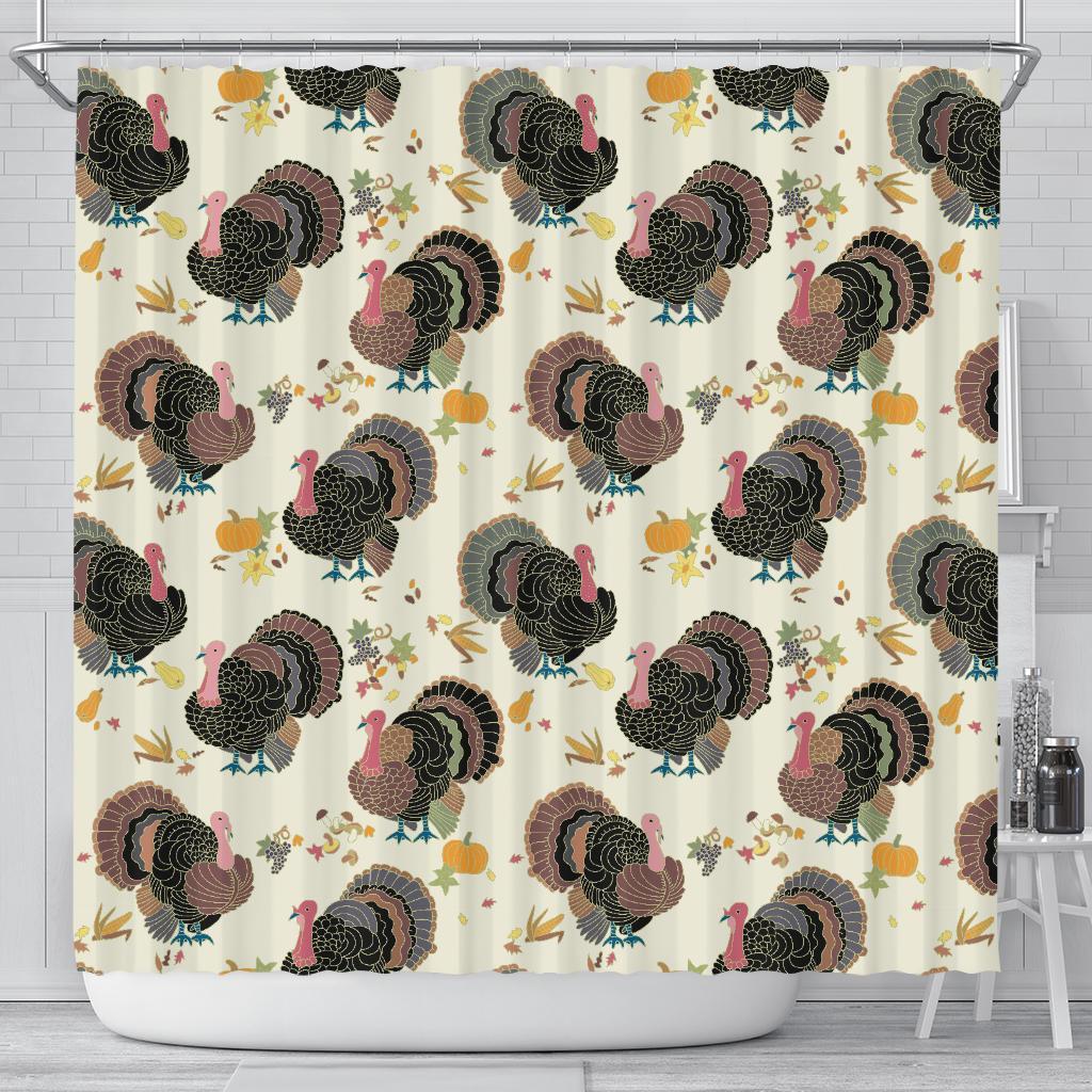 Thankgiving Turkey Print Pattern Bathroom Shower Curtain-grizzshop