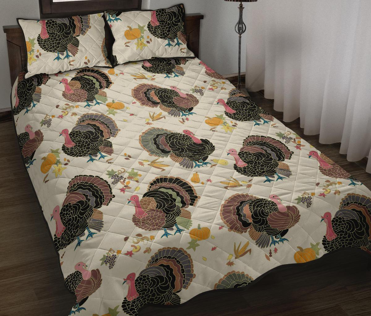 Thankgiving Turkey Print Pattern Bed Set Quilt-grizzshop