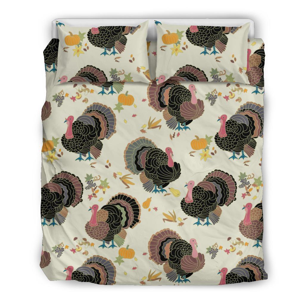 Thankgiving Turkey Print Pattern Duvet Cover Bedding Set-grizzshop