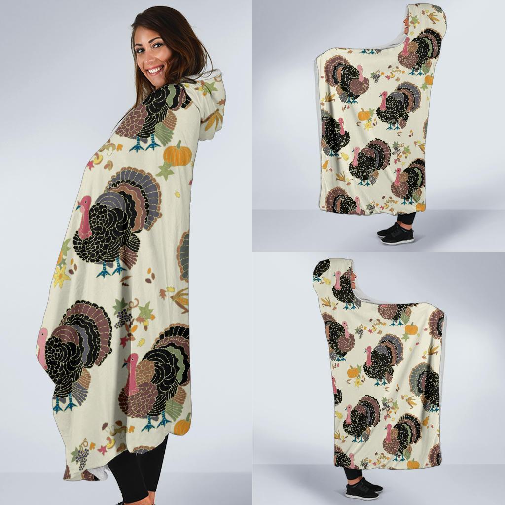 Thankgiving Turkey Print Pattern Hooded Blanket-grizzshop