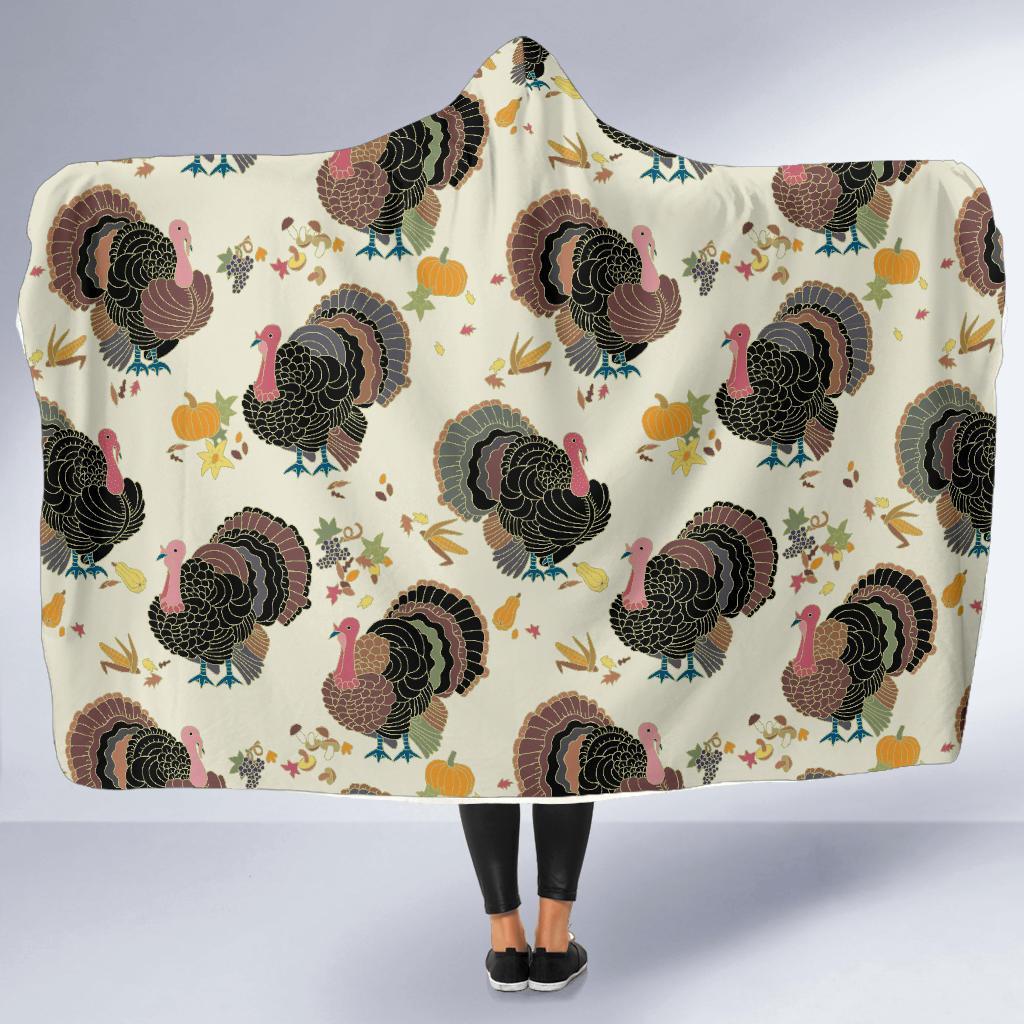 Thankgiving Turkey Print Pattern Hooded Blanket-grizzshop