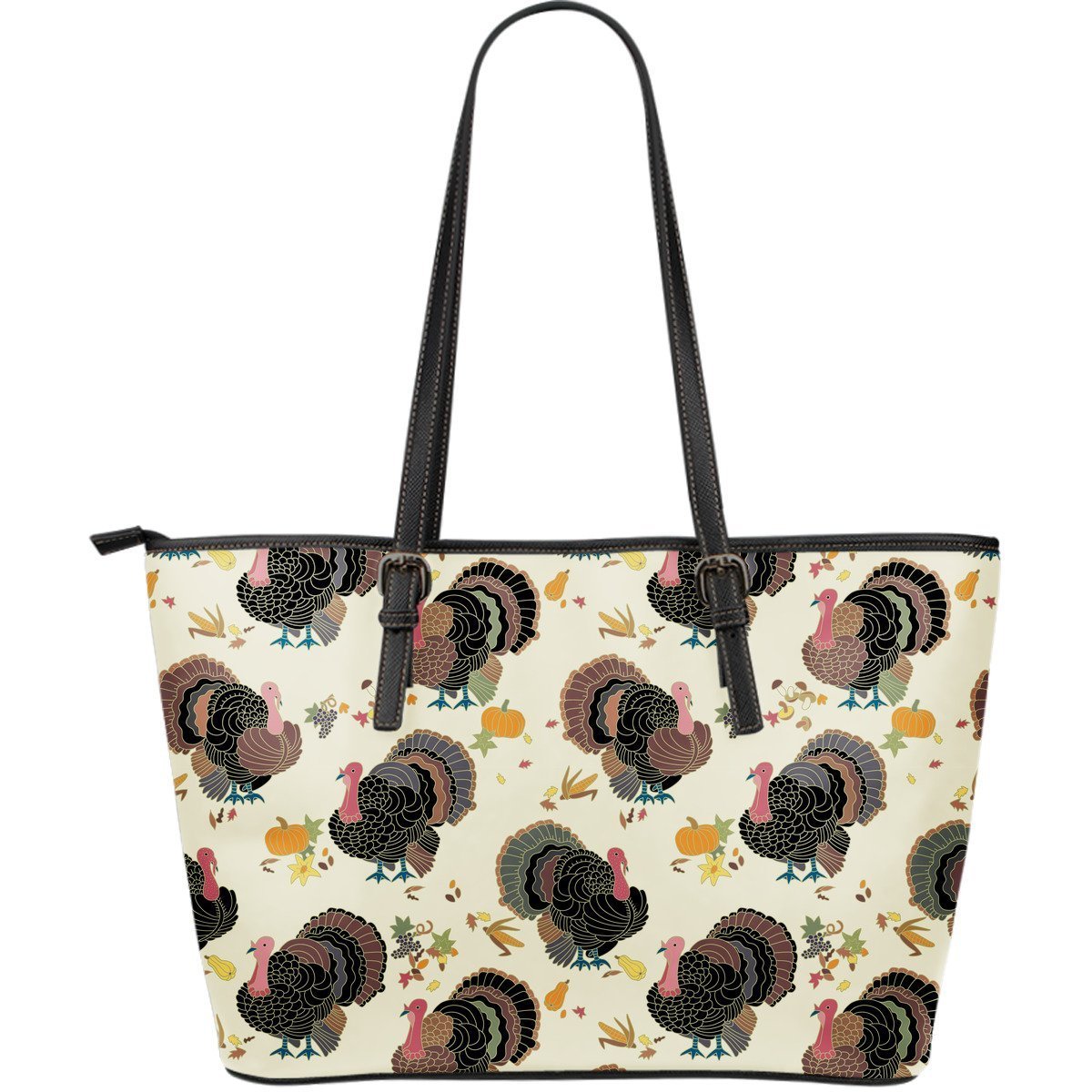Thankgiving Turkey Print Pattern Leather Tote Bag-grizzshop