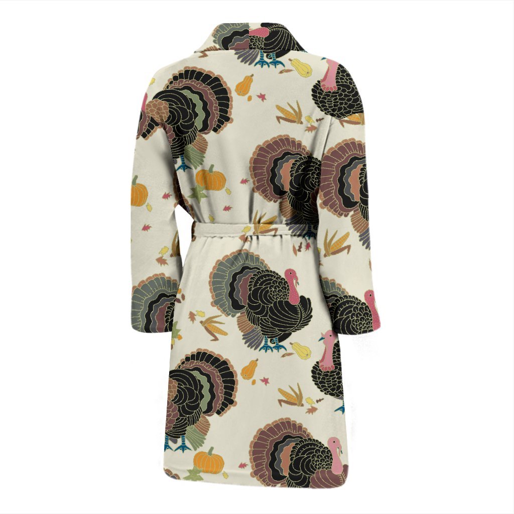 Thankgiving Turkey Print Pattern Men Long Robe-grizzshop