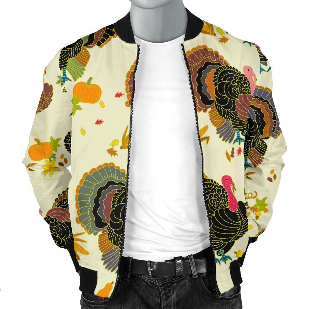 Thankgiving Turkey Print Pattern Men's Bomber Jacket-grizzshop