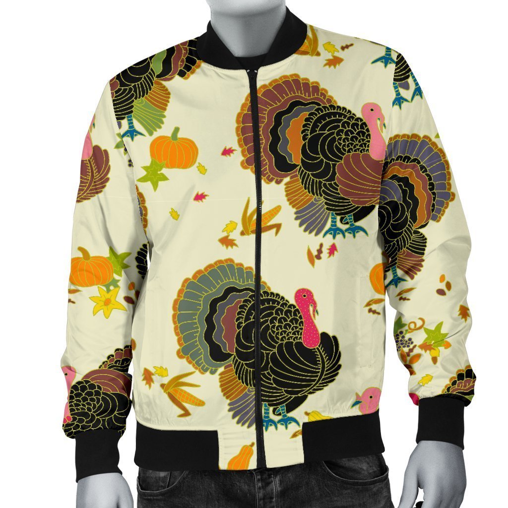 Thankgiving Turkey Print Pattern Men's Bomber Jacket-grizzshop