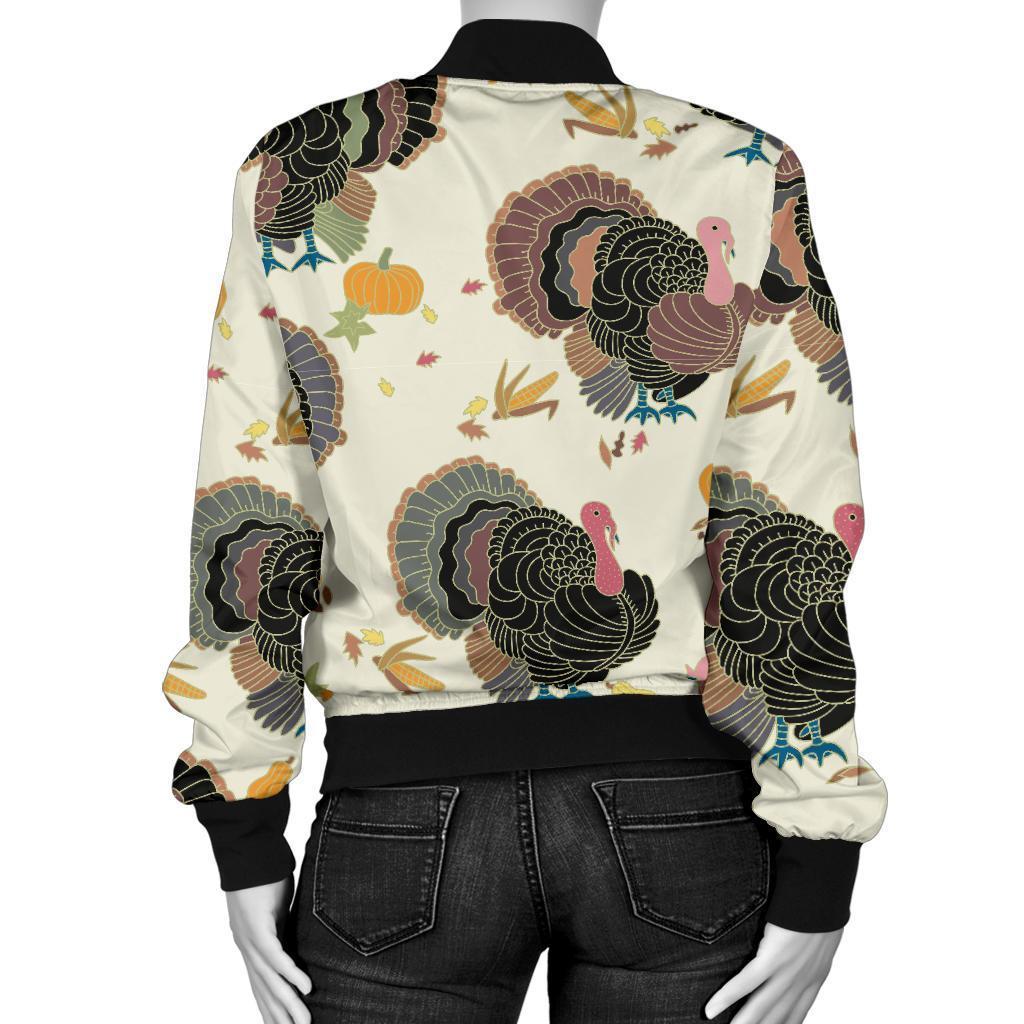 Thankgiving Turkey Print Pattern Women Casual Bomber Jacket-grizzshop