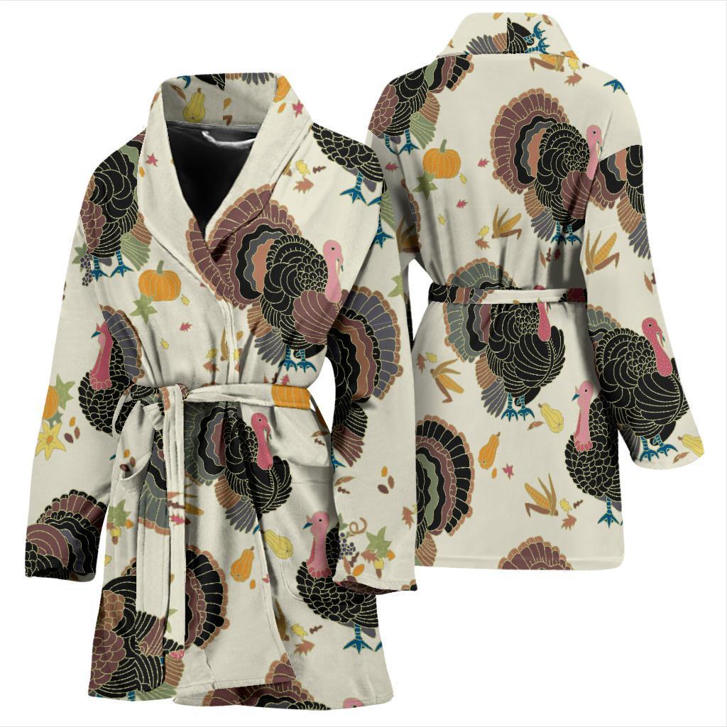 Thankgiving Turkey Print Pattern Women Long Robe-grizzshop