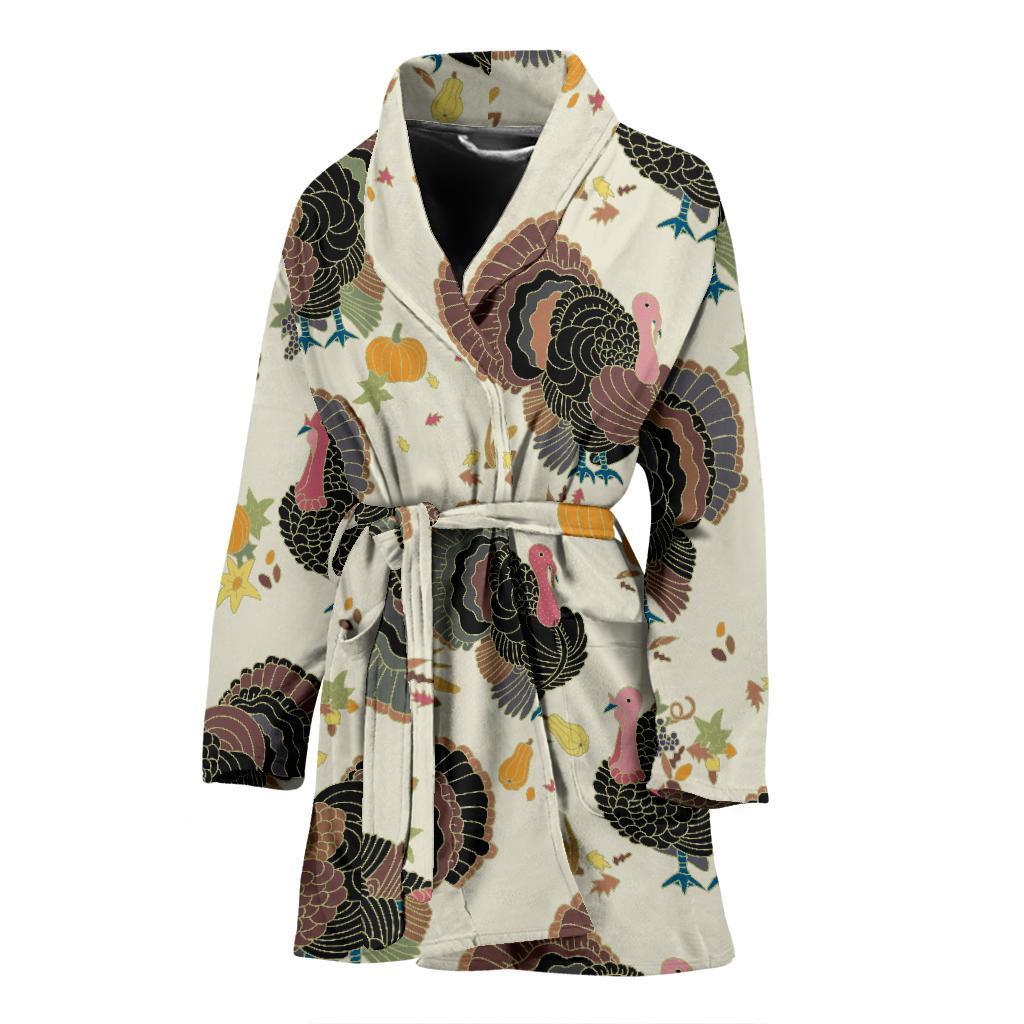 Thankgiving Turkey Print Pattern Women Long Robe-grizzshop