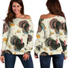 Thankgiving Turkey Print Pattern Women Off Shoulder Sweatshirt-grizzshop