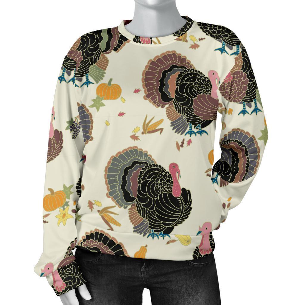 Thankgiving Turkey Print Pattern Women's Sweatshirt-grizzshop