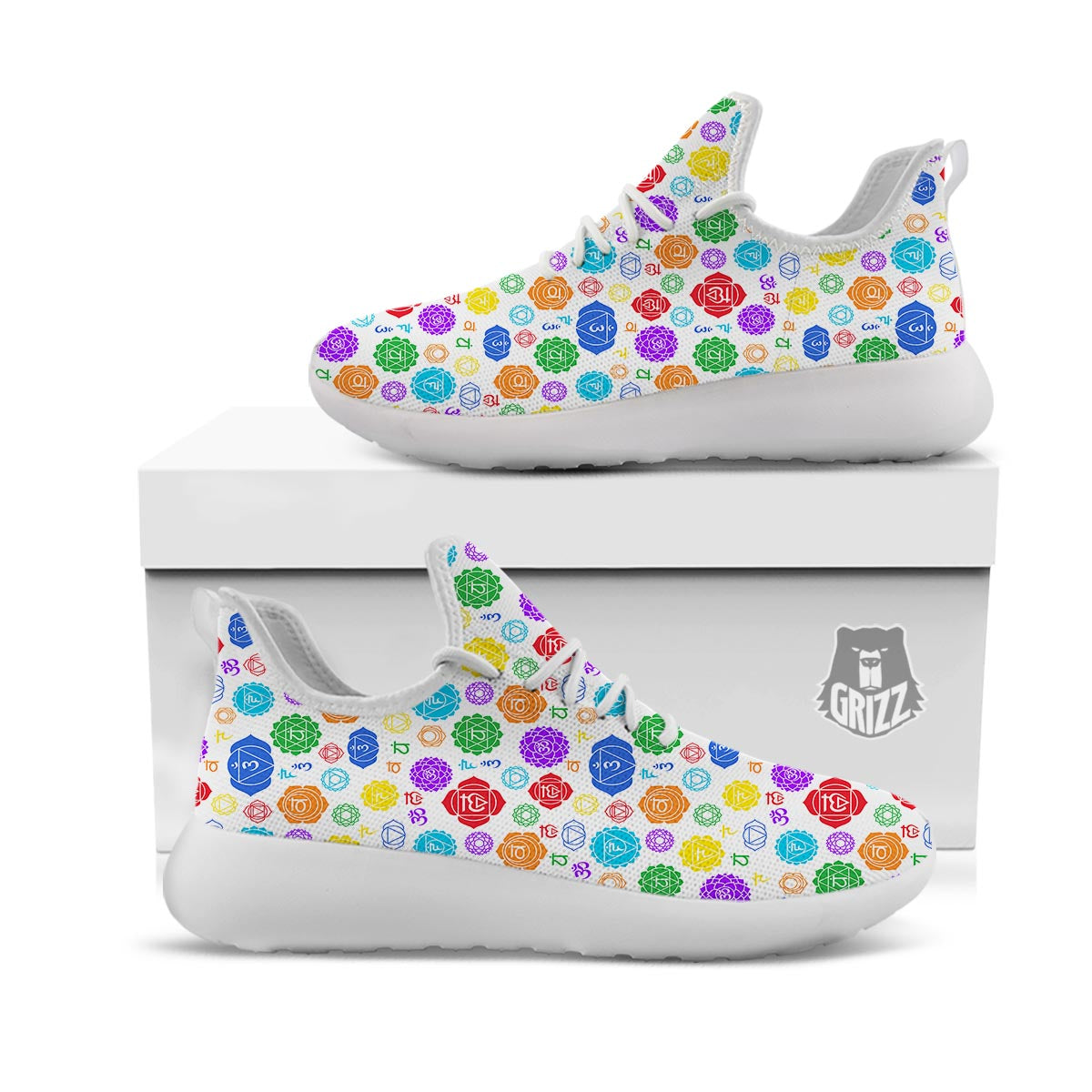 The 7 Chakras And Reiki Print Pattern White Athletic Shoes-grizzshop