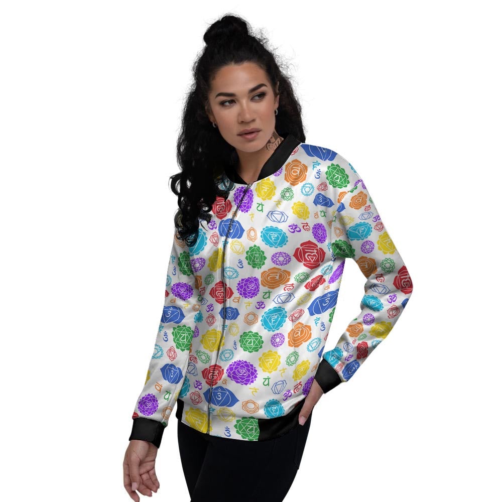 The 7 Chakras And Reiki Print Pattern Women's Bomber Jacket-grizzshop