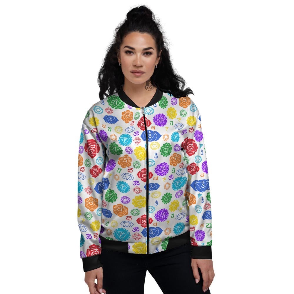 The 7 Chakras And Reiki Print Pattern Women's Bomber Jacket-grizzshop