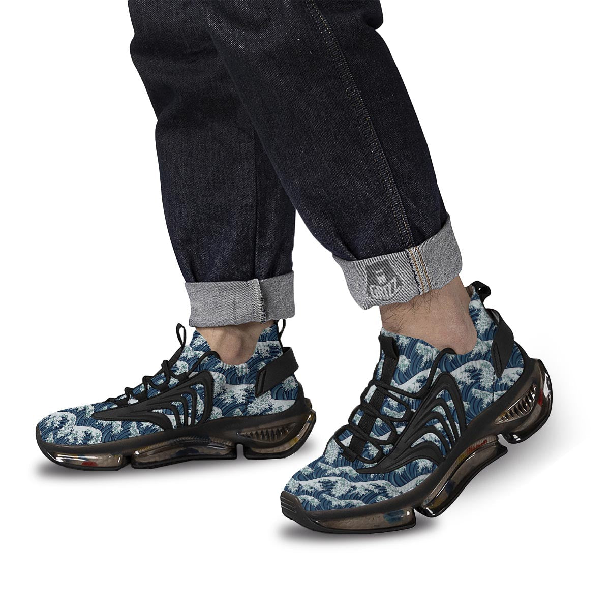 The Great Kanagawa Wave Print Pattern Black Gym Shoes-grizzshop