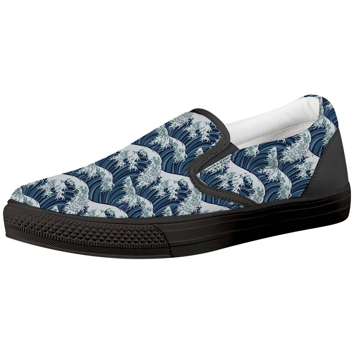 The Great Kanagawa Wave Print Pattern Black Slip On Shoes-grizzshop