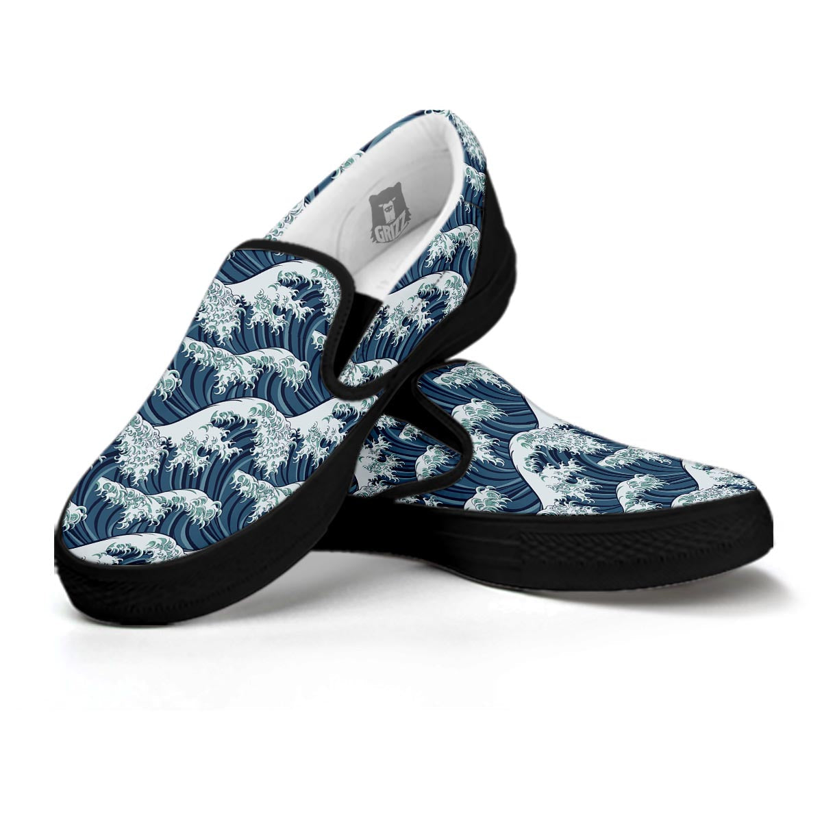 The Great Kanagawa Wave Print Pattern Black Slip On Shoes-grizzshop