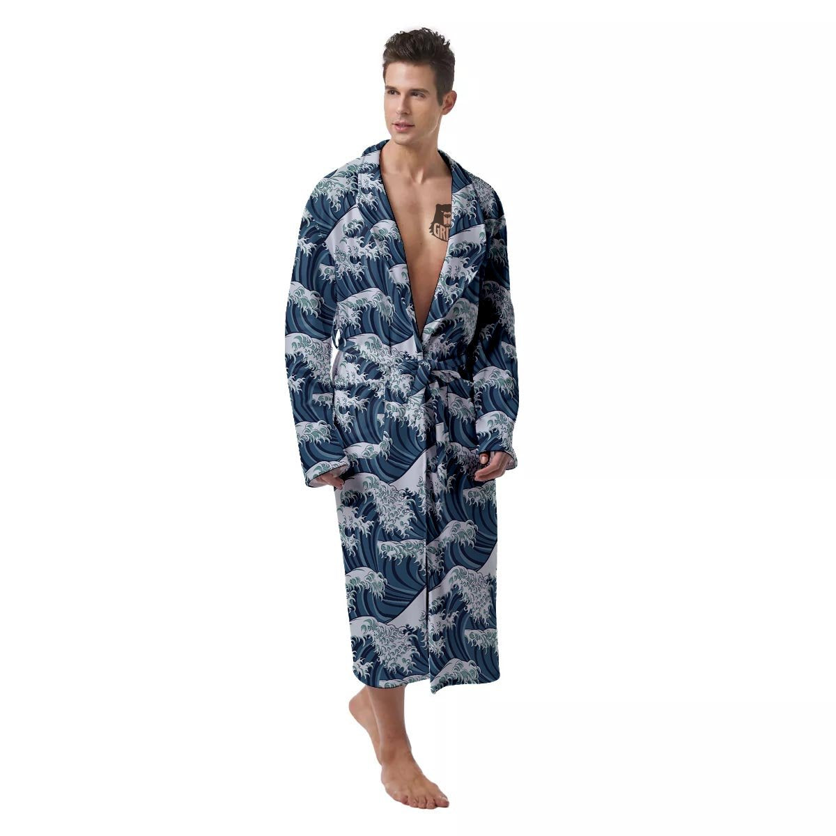 The Great Kanagawa Wave Print Pattern Men's Robe-grizzshop