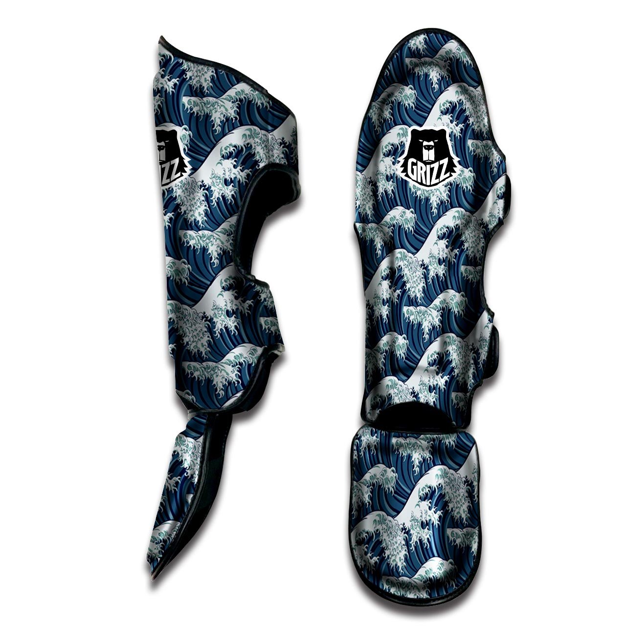 The Great Kanagawa Wave Print Pattern Muay Thai Shin Guards-grizzshop