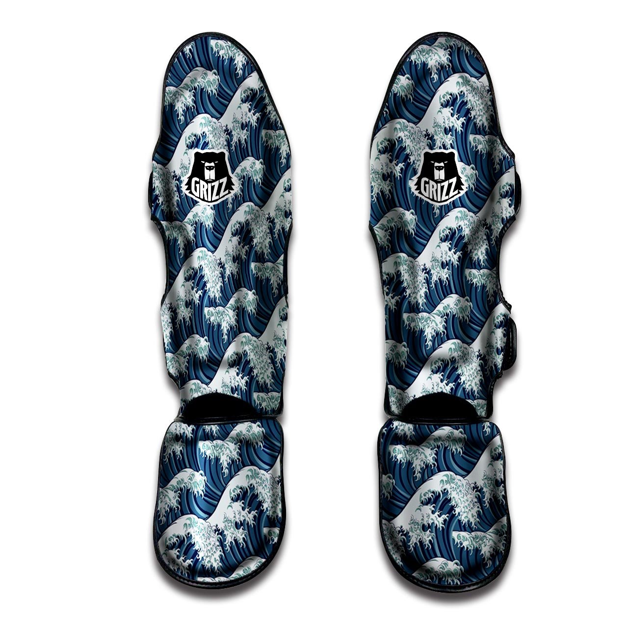 The Great Kanagawa Wave Print Pattern Muay Thai Shin Guards-grizzshop