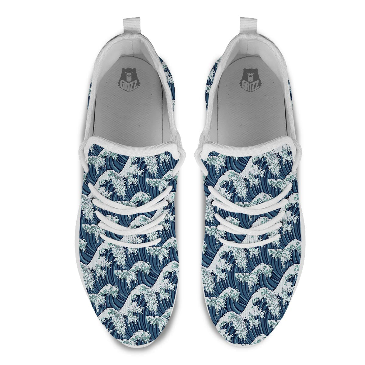 The Great Kanagawa Wave Print Pattern White Athletic Shoes-grizzshop