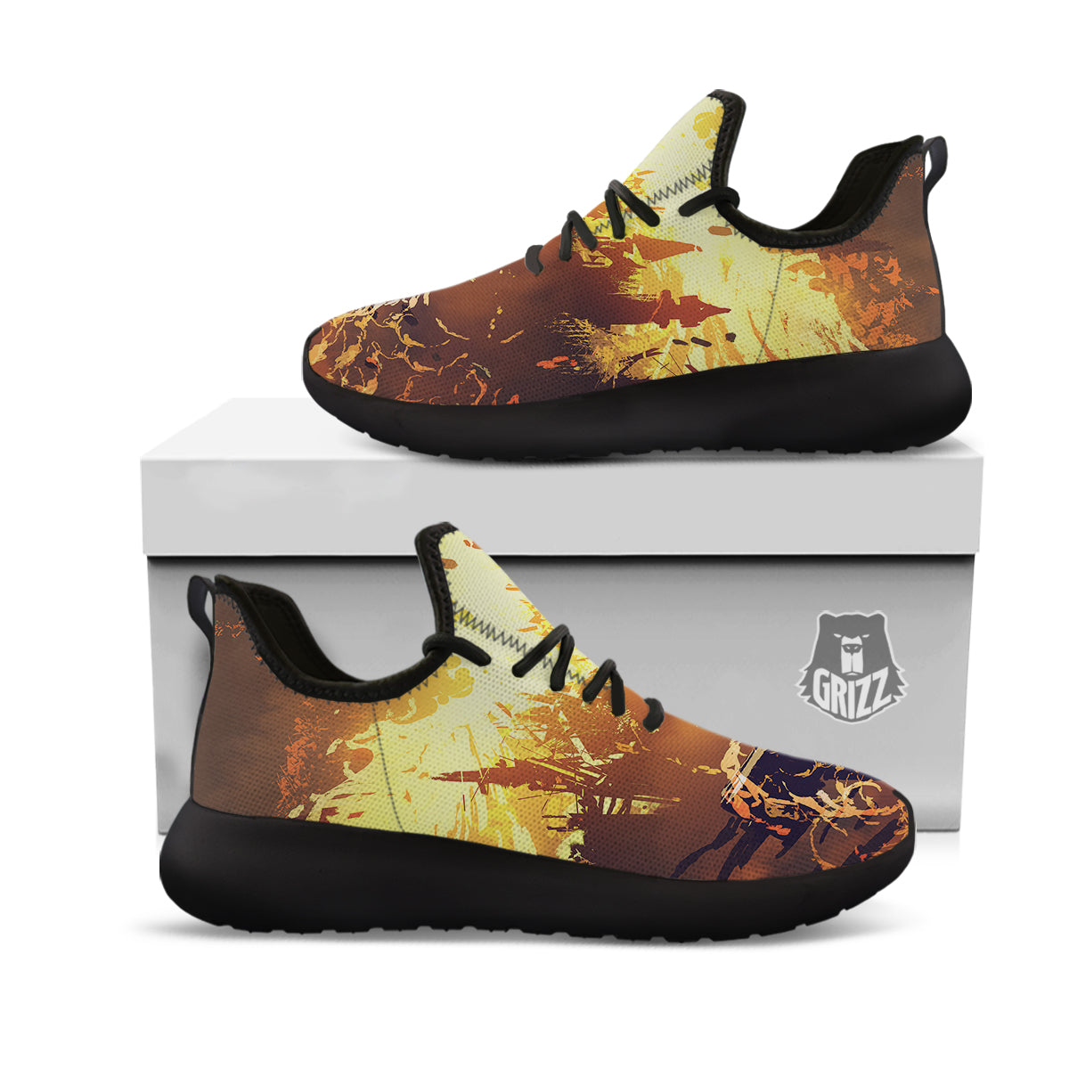 The Man And Phoenix Print Black Athletic Shoes-grizzshop