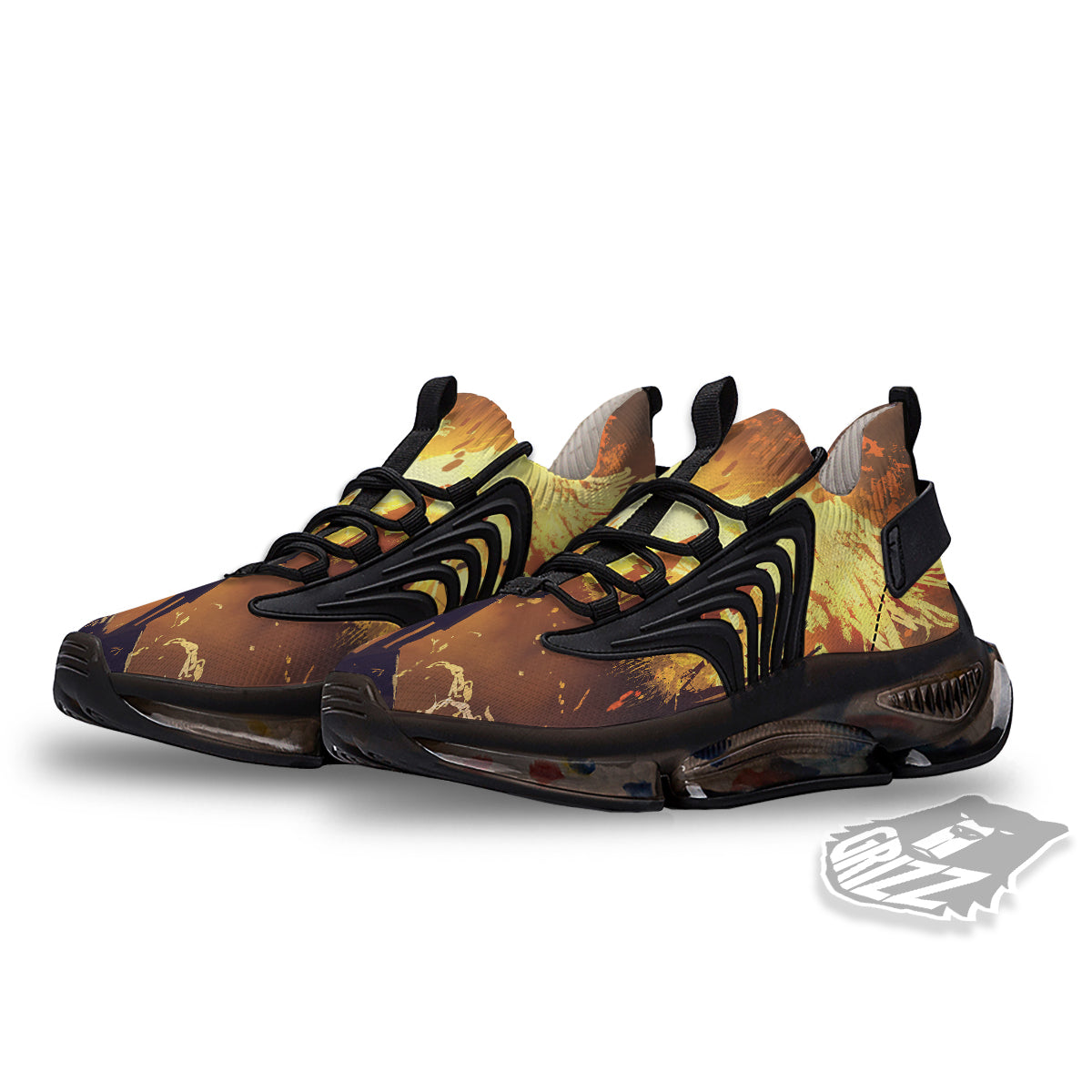 The Man And Phoenix Print Black Gym Shoes-grizzshop