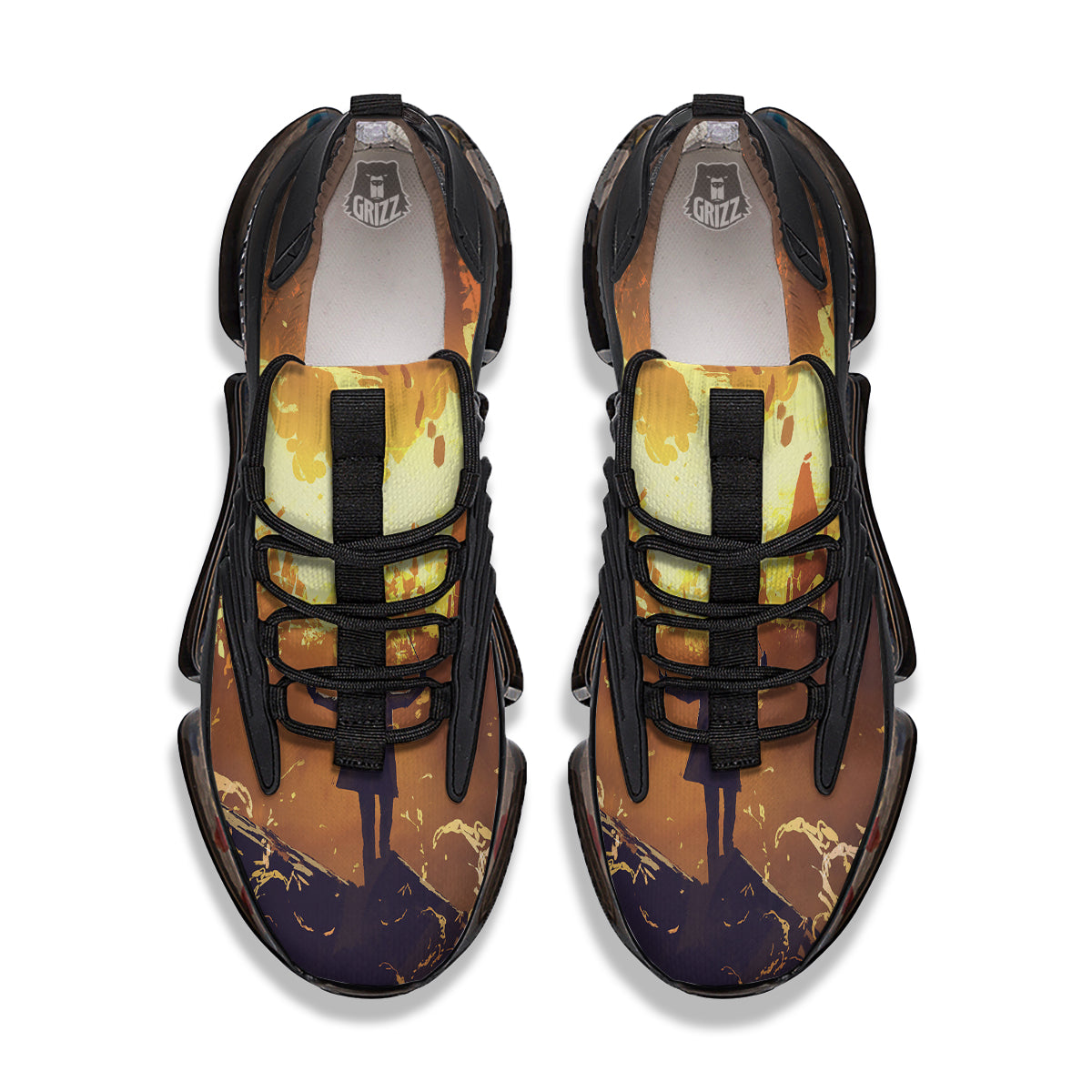 The Man And Phoenix Print Black Gym Shoes-grizzshop
