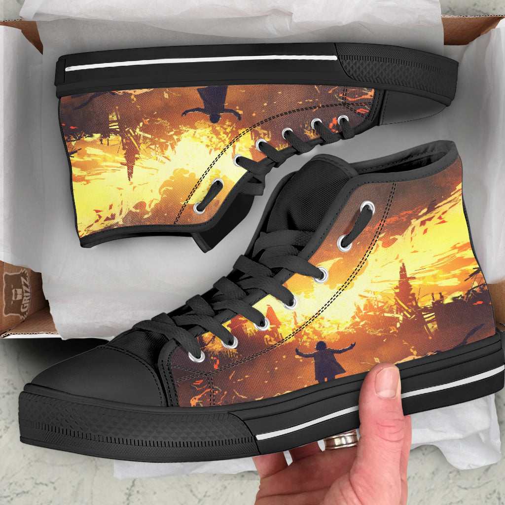 The Man And Phoenix Print Black High Top Shoes-grizzshop