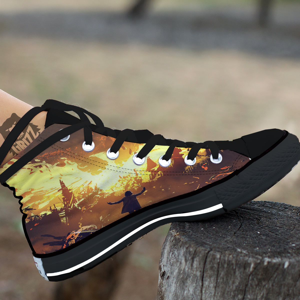 The Man And Phoenix Print Black High Top Shoes-grizzshop