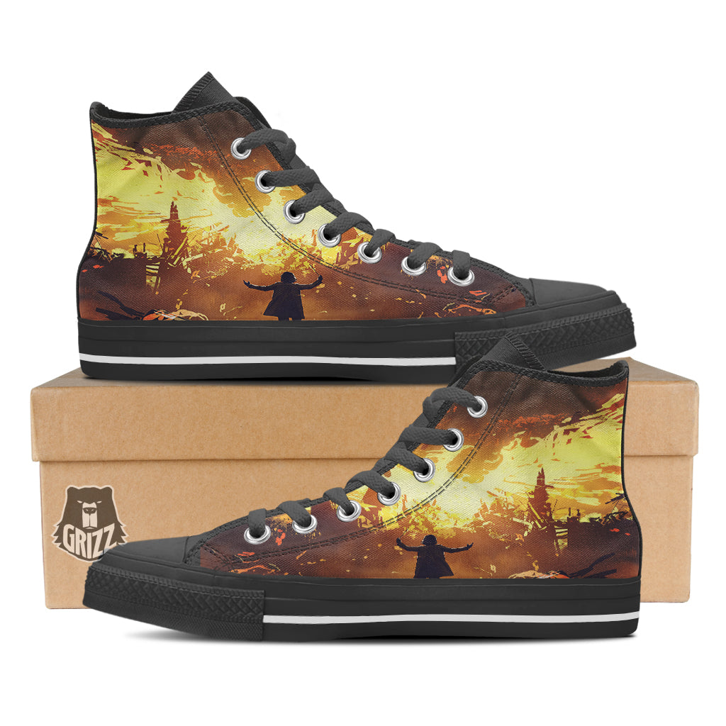 The Man And Phoenix Print Black High Top Shoes-grizzshop