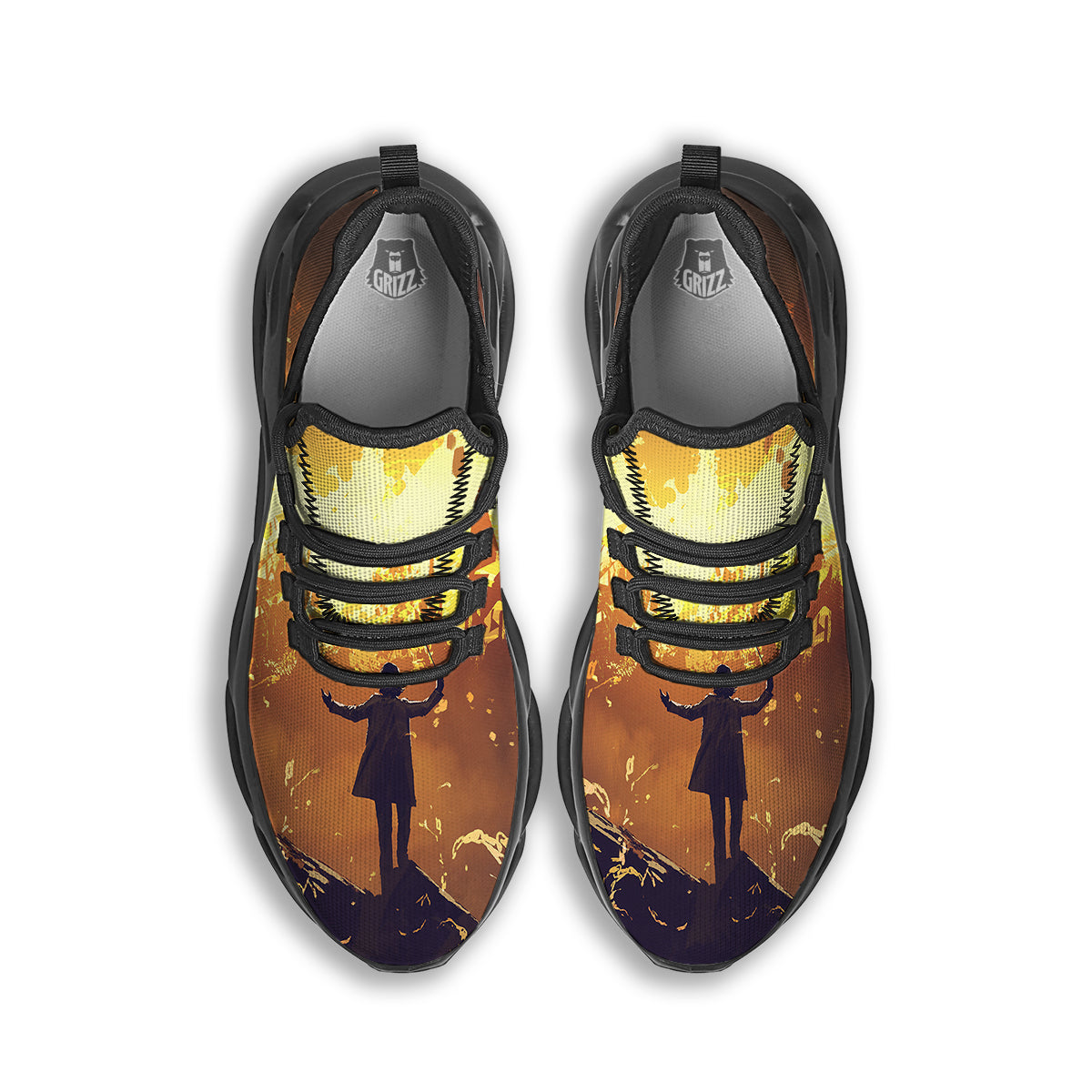 The Man And Phoenix Print Black Running Shoes-grizzshop
