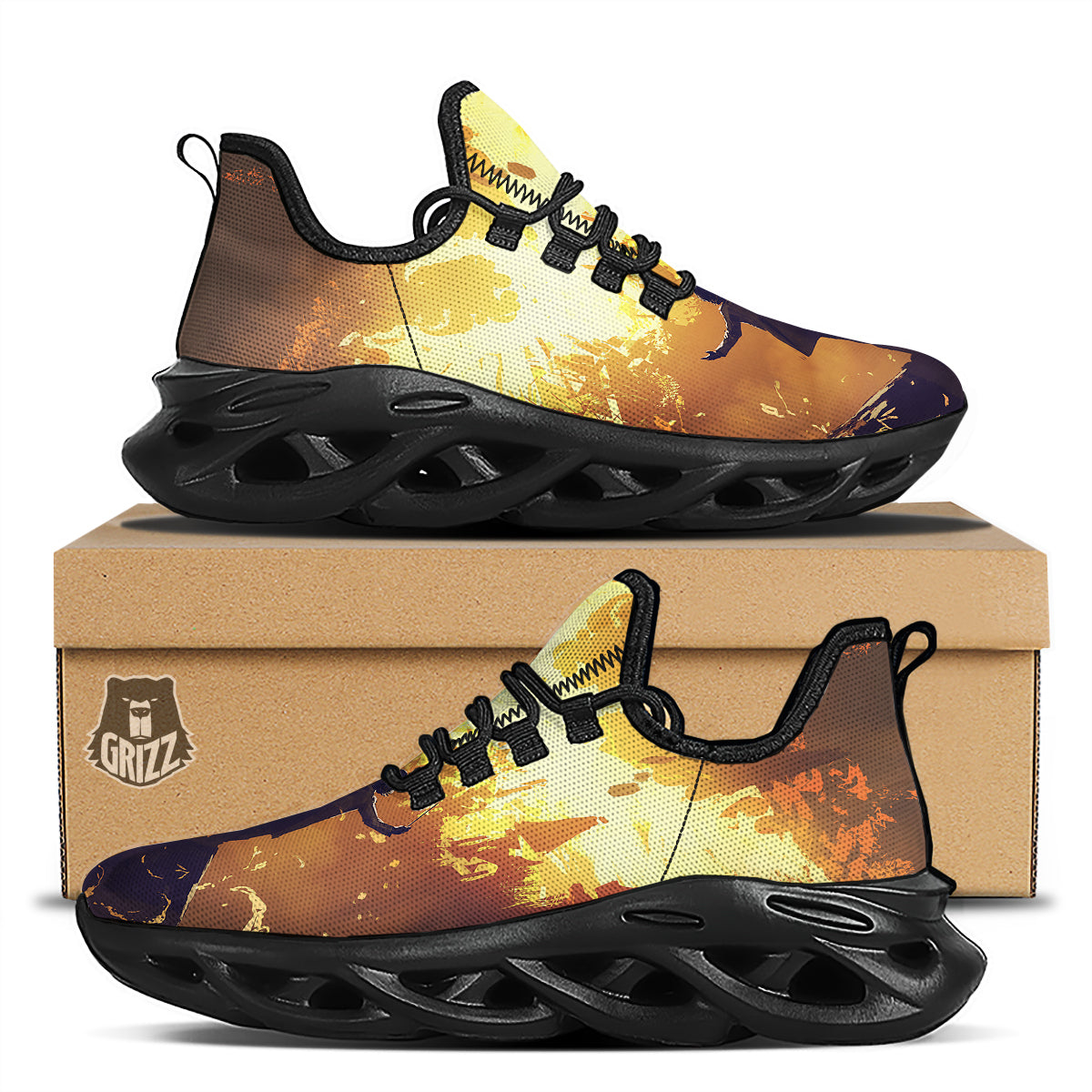The Man And Phoenix Print Black Running Shoes-grizzshop