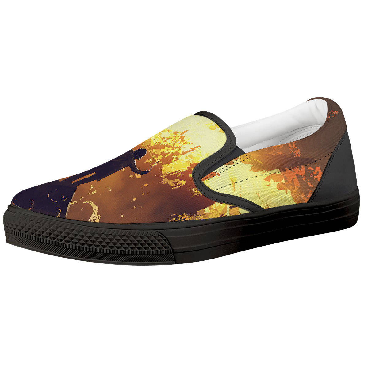 The Man And Phoenix Print Black Slip On Shoes-grizzshop