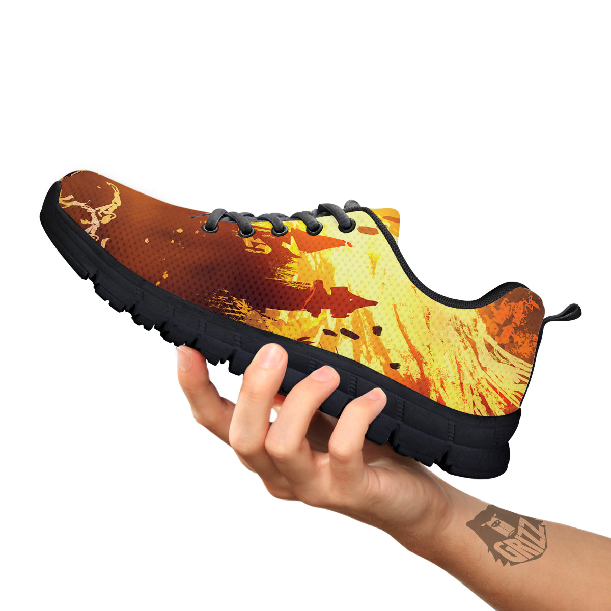 The Man And Phoenix Print Black Sneaker-grizzshop
