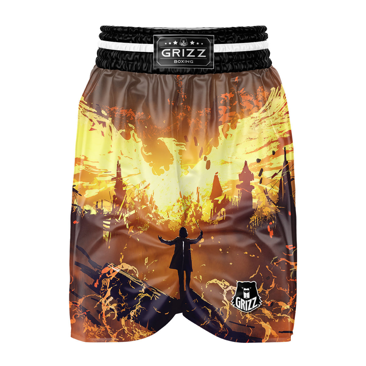 The Man And Phoenix Print Boxing Shorts-grizzshop