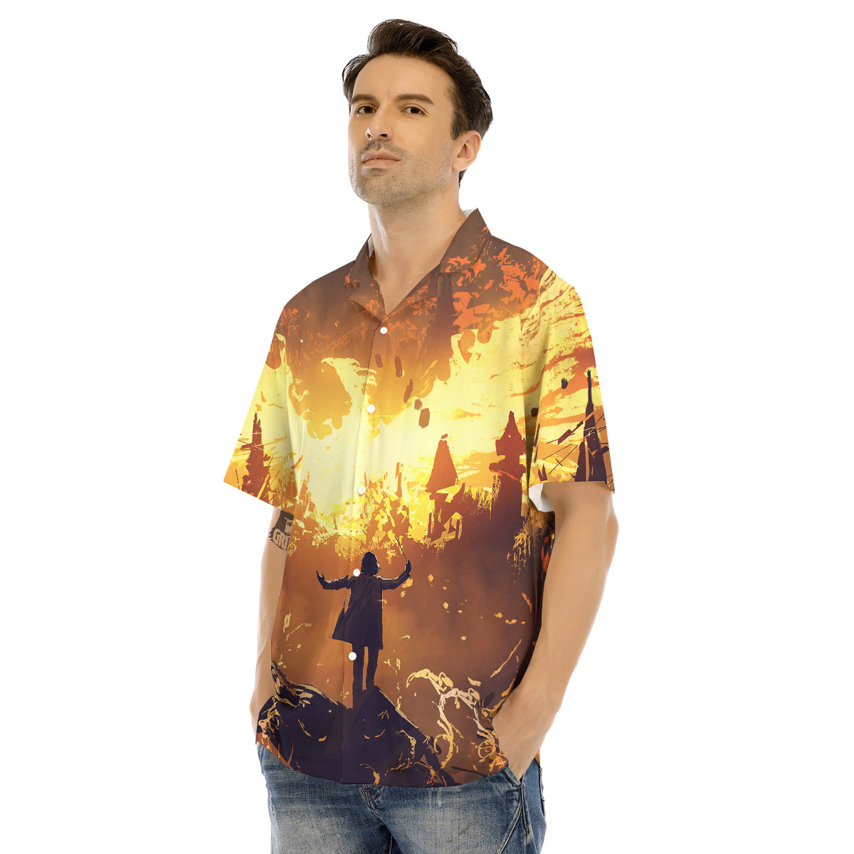 The Man And Phoenix Print Men's Hawaiian Shirt-grizzshop