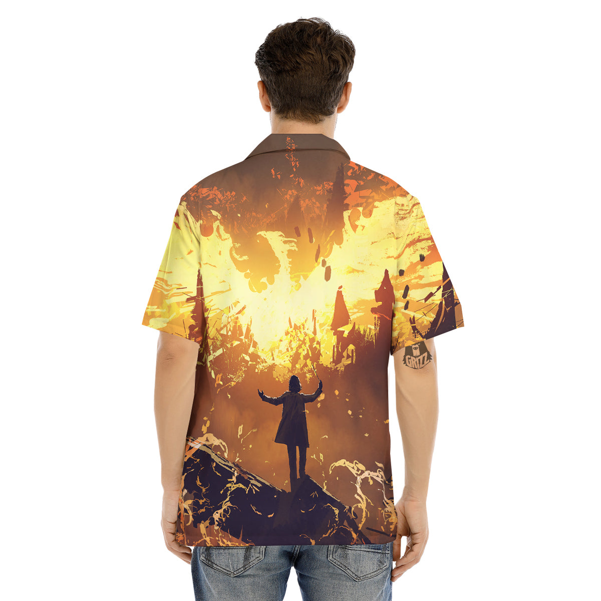 The Man And Phoenix Print Men's Hawaiian Shirt-grizzshop