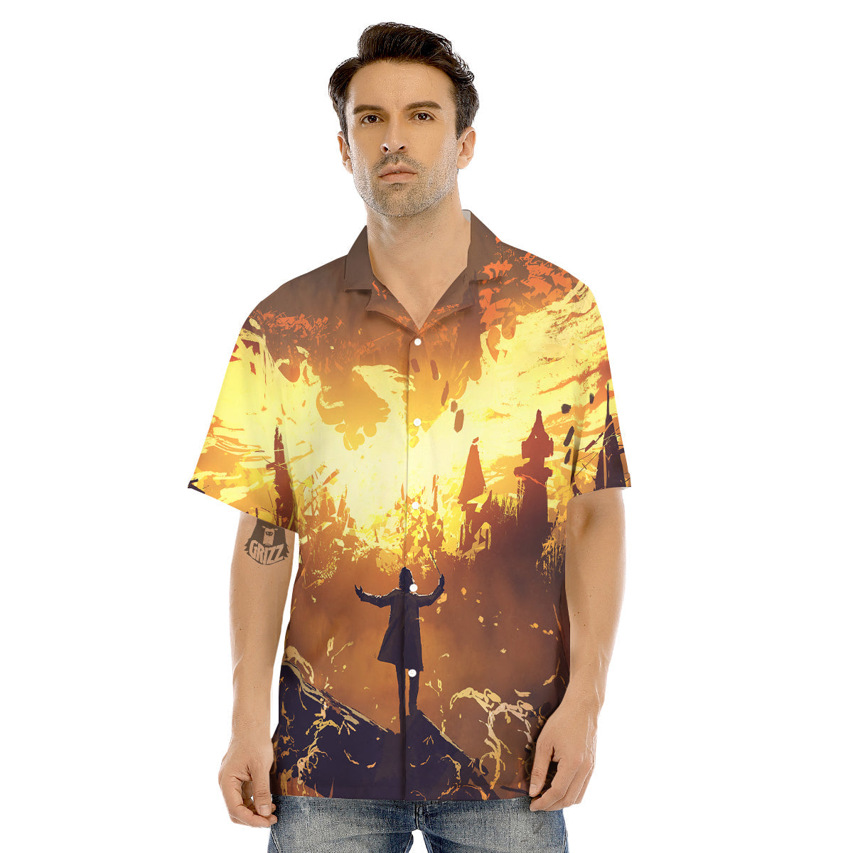 The Man And Phoenix Print Men's Hawaiian Shirt-grizzshop