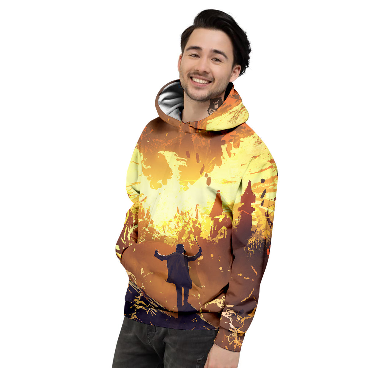 The Man And Phoenix Print Men's Hoodie-grizzshop
