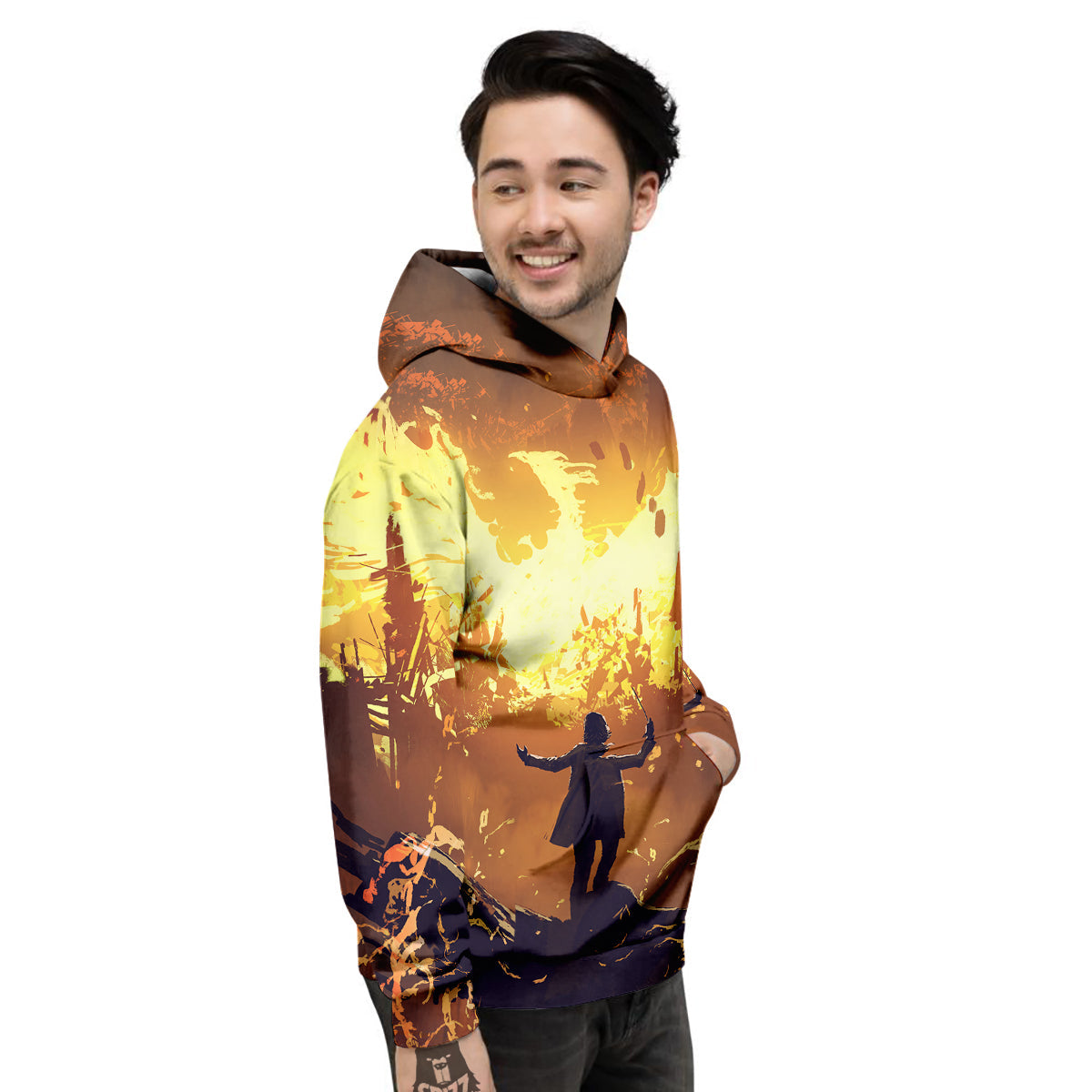 The Man And Phoenix Print Men's Hoodie-grizzshop
