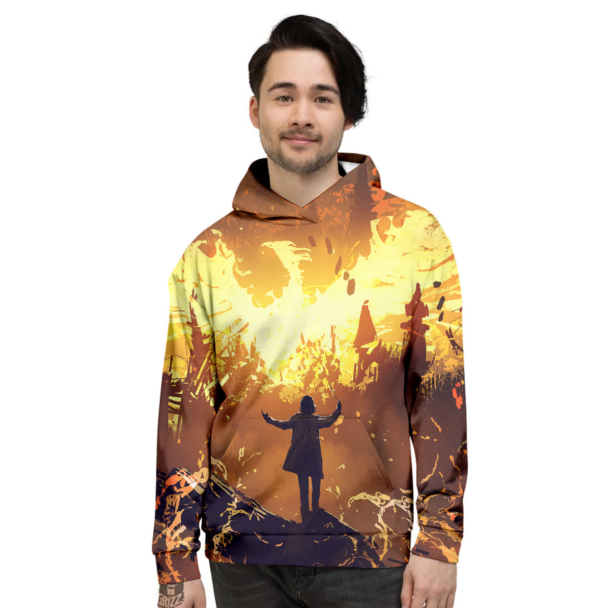The Man And Phoenix Print Men's Hoodie-grizzshop
