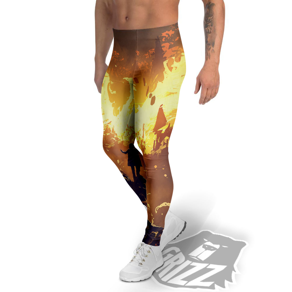 The Man And Phoenix Print Men's Leggings-grizzshop