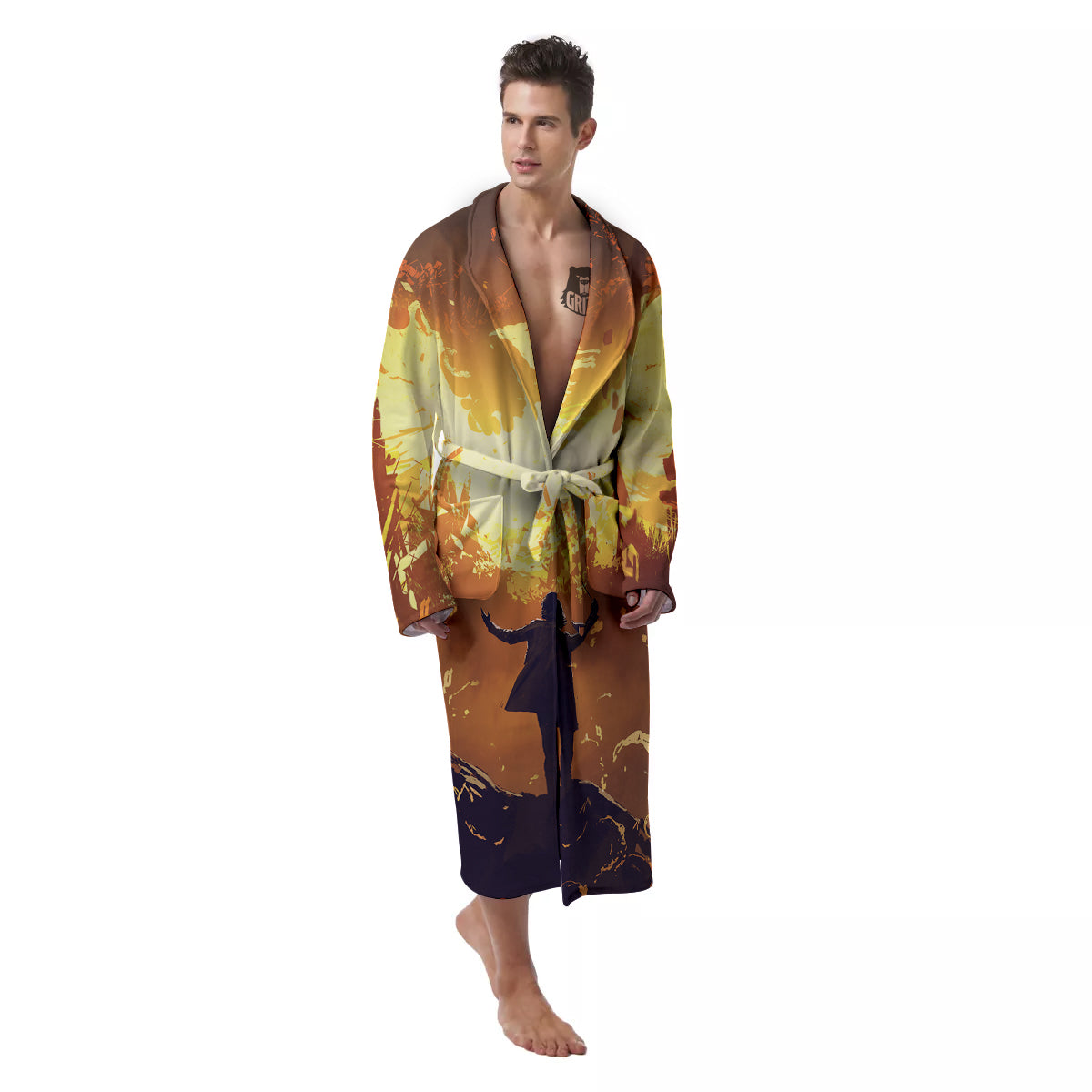 The Man And Phoenix Print Men's Robe-grizzshop