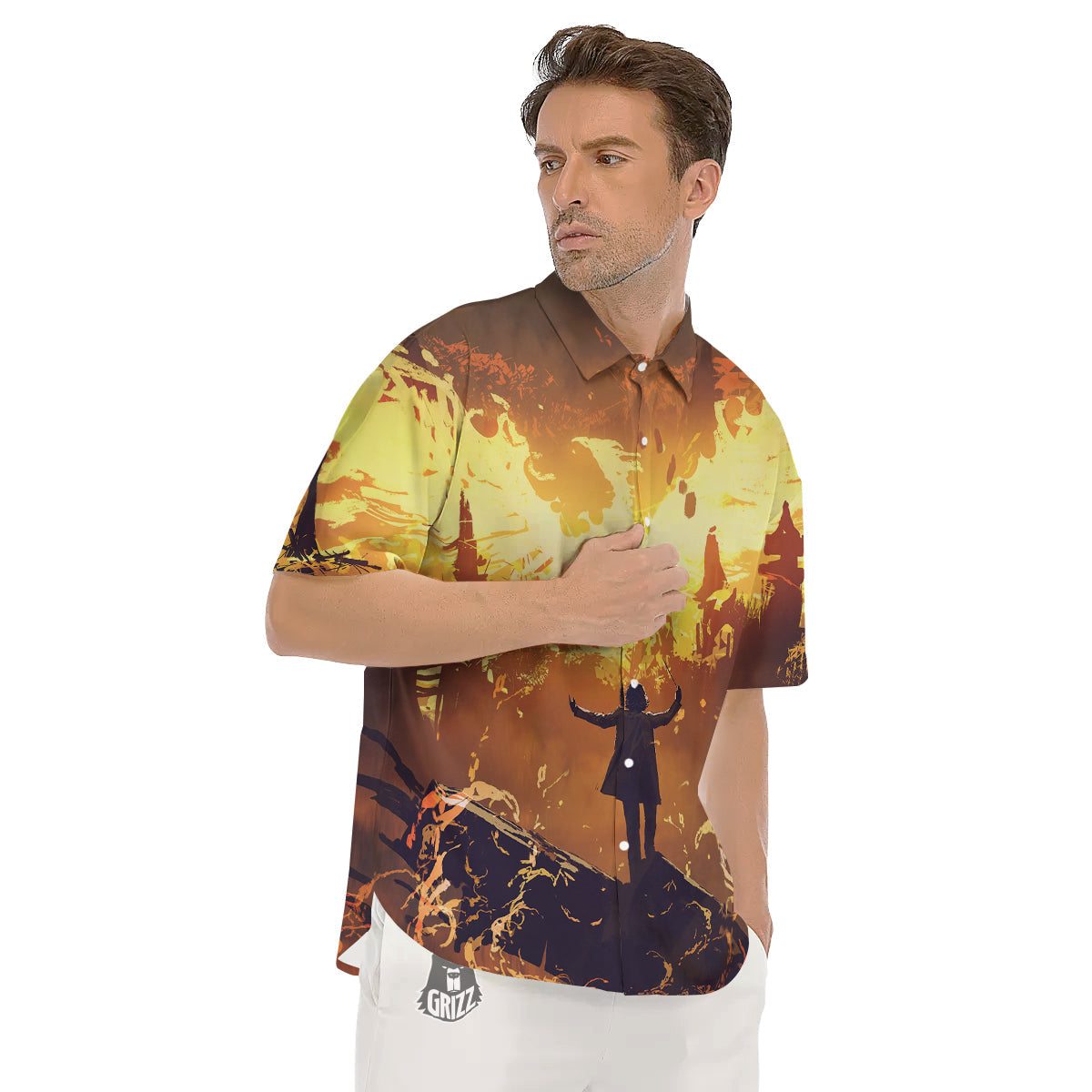The Man And Phoenix Print Men's Short Sleeve Shirts-grizzshop