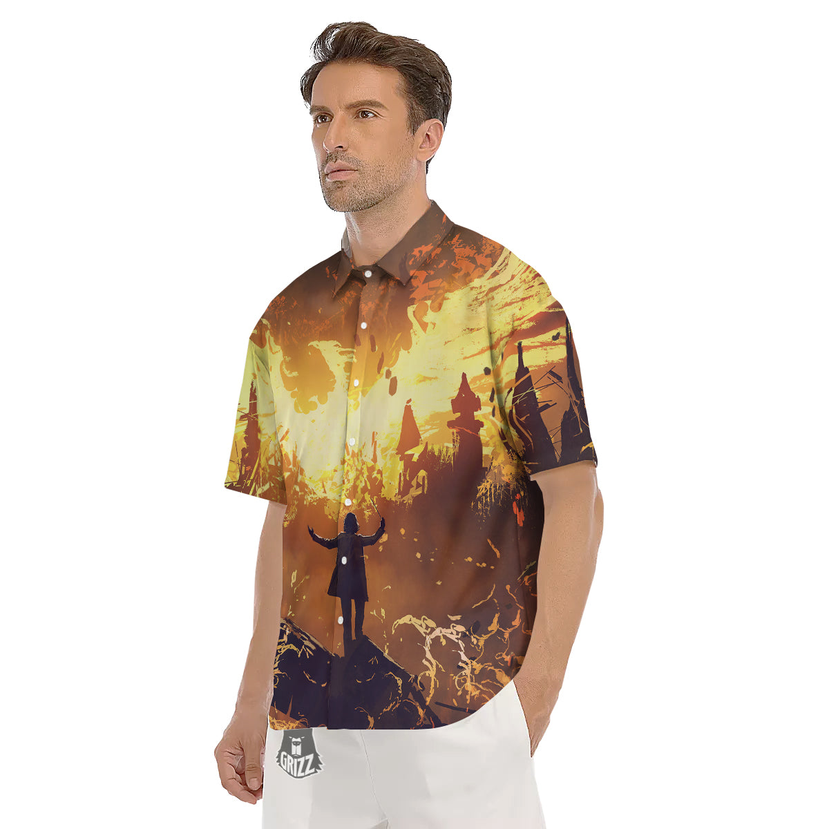 The Man And Phoenix Print Men's Short Sleeve Shirts-grizzshop