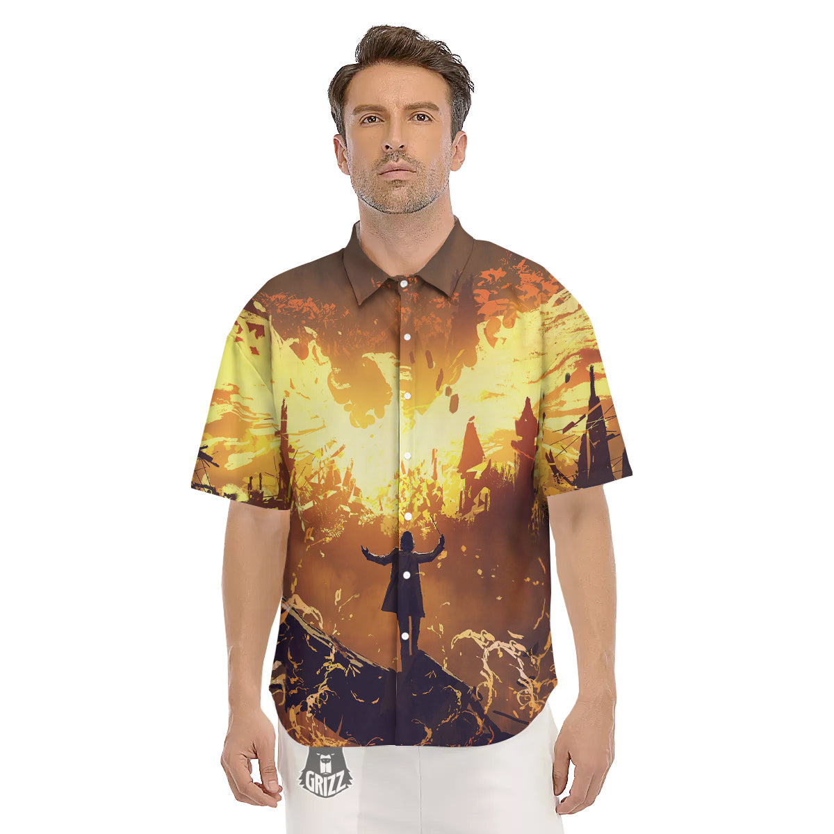 The Man And Phoenix Print Men's Short Sleeve Shirts-grizzshop