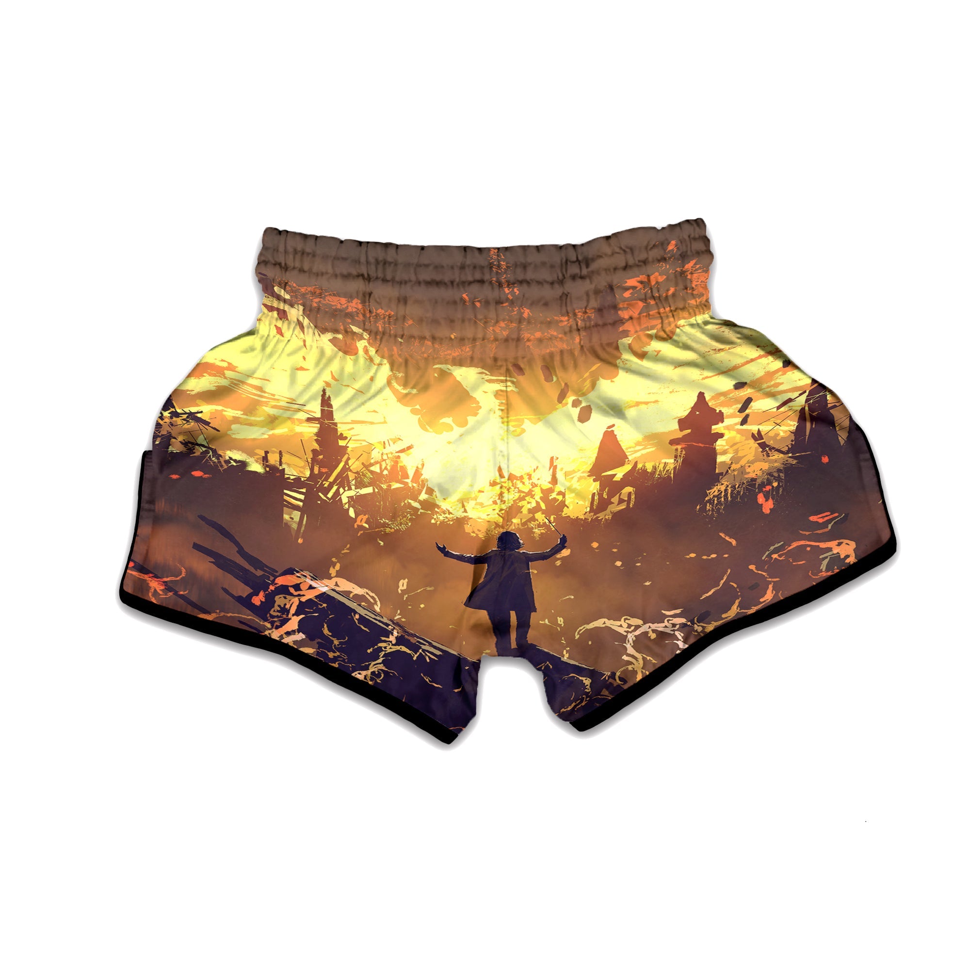 The Man And Phoenix Print Muay Thai Boxing Shorts-grizzshop
