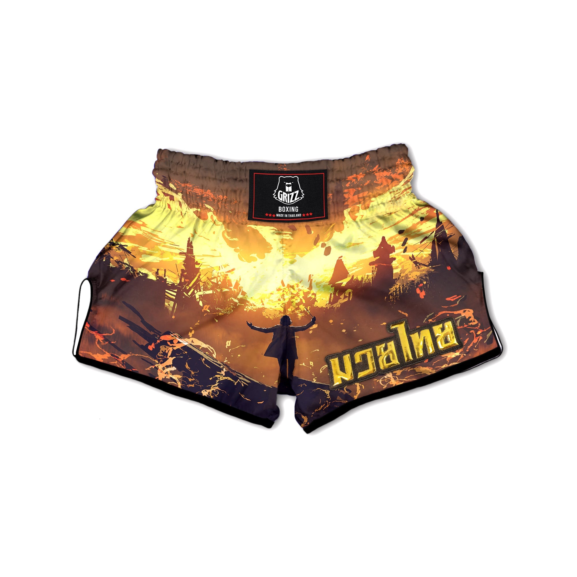 The Man And Phoenix Print Muay Thai Boxing Shorts-grizzshop