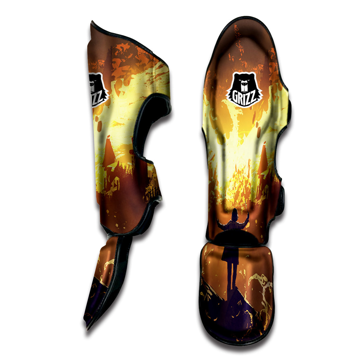 The Man And Phoenix Print Muay Thai Shin Guards-grizzshop